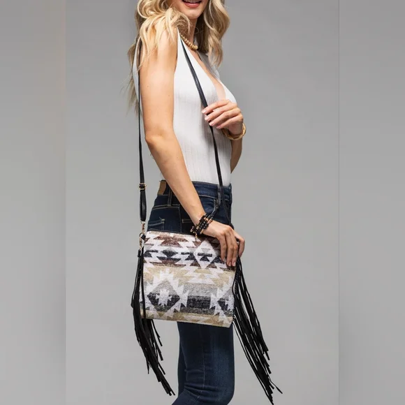 Fringed Crossbody Bag - Ethnic Southwest inspired Design - Clutch Strap Included - Picture 1 of 6